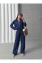 Women's Clothing Navy Blue Front Tie Muslin Set, Bottom Top Set - 3