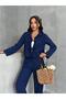 Women's Clothing Navy Blue Front Tie Muslin Set, Bottom Top Set - 2