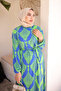 Green Patterned Skirt Layered Viscon Dress - 3
