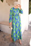 Green Patterned Skirt Layered Viscon Dress