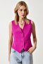 Women's Fuchsia V-Neck Button-Down Woven Vest - 4