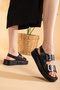 Grace Women's Anatomical Soft Style Flexible Gold Detail Two Band Buckle Comfort Sole Daily Sandals - 4