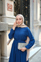 Waist Gathered Dress Navy Blue - 4