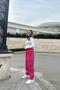 Women's Pink High Waist, Pocket, Elastic Waist, Loose Gabardine Trousers - 6