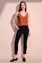 Women's Black Elastic Waist Stripe Detailed Back and Side Pocket Pencil Pants - 4