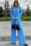 Women's Blue Long Tunic Shirt & Elastic Waist, Wide Leg Trousers - Loose Wrap Suit - 5