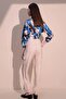Women's Beige Linen Quality Fabric, Side Pocket, Elastic Leg Safari Pants - 5