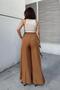Tan Elastic Waist, Pocket, Spanish / Wide Leg Special Fabric, Comfortable Fit Trousers - Suitable for Hijab - 2
