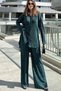 Women's Emerald Green Long Tunic Shirt & Elastic Waist, Wide Leg Pants - Loose Wrap Suit - 3