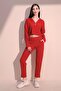 Women's Red Modern Style Soft Textured Elastic Waist Pocket Trousers - 4