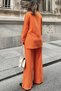 Women's Orange Buttoned Round Neck Blouse & Wide Leg Pants with Elastic Waist - Loose Maya Set - 8