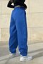 Women's Cobalt Blue High Waist, Pockets, Elastic Waist, Loose Gabardine Trousers - 2