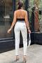Women's Ecru Elastic Waist Stripe Detailed Pencil Pants with Back and Side Pockets - 5