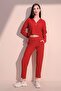 Women's Red Modern Style Soft Textured Elastic Waist Pocket Trousers