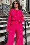 Women's Fuchsia Buttoned Round Neck Blouse & Elastic Waist Wide Leg Pants - Loose Maya Set - 6