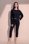 Women's Navy Blue Elastic Waist Stripe Detailed Pencil Pants with Back and Side Pockets - 3