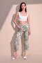 Women's Khaki Comfortable Satin Elastic Waist Safari Pattern Trousers - 3