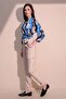 Women's Beige Linen Quality Fabric, Side Pocket, Elastic Leg Safari Pants - 2