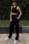 Women's Black Elastic Waist, Pocket, Pleated Leg, Loose Trousers - 3