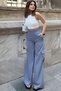 Women's Gray Elastic Waist, Cargo Pockets, Wide Leg Kupra Fabric Palazzo Pants - Suitable for Hijab - 2