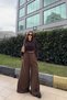 Brown Elastic Waist, Pocket, Spanish / Wide Leg Special Fabric, Comfortable Fit Trousers - Suitable for Hijab - 4