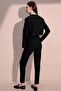 Women's Black Modern Style Soft Textured Elastic Waist Pocket Trousers - 3