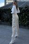 Women's Mustard & Ecru Striped, High Waist, Classic Cut, Pipe Leg Trousers - 2