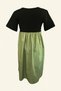 Black Dress with Bead Embroidered Pocket Detail and Oversized Green Skirt - 3