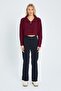 6752 Women's Crop Zipper Sweater Claret Red - 2