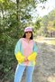 Women's Pink Polo Collar, Bat Sleeve, Elastic Cuff, Asymmetric Color Block, Loose Sweatshirt Blouse - 4
