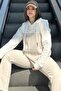 Women's Beige Plaid Garnished, Relaxed Fit, Hooded Two Thread Sweatshirt - 2