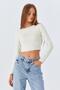 6727 Women's Crew Neck Crop Knit Sweater Natural - 3