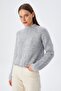 6854 Women's High Neck Whole Crop Knit Sweater Gray - 3