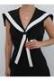 Women's Black Contrast-Striped Collar-Detail Dress - 4