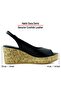 Heather Black Genuine Cowhide Leather Cork Sole Look Wedge Heeled Slingback Sandals - 2