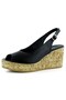 Heather Black Genuine Cowhide Leather Cork Sole Look Wedge Heeled Slingback Sandals - 4