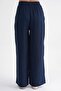 4286 Women's Wide Leg Elastic Waist Muslin Palazzo Pants Navy Blue - 6