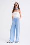 4286 Women's Wide Leg Elastic Waist Muslin Palazzo Pants Baby Blue - 4