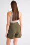 4565 Women's Slit Buckle Detailed Linen Skirt Khaki - 7