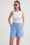 4548 Women's Elastic Waist Muslin Shorts Baby Blue - 3