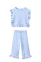Girl's Waffle Fabric Blouse and Pants Bottom Top Set