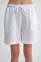 4548 Women's Elastic Waist Muslin Shorts White - 5