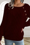Women's Boat Neck Hair Braid Patterned Burgundy Knitwear Sweater with Button Detail - 2
