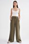 4286 Women's Wide Leg Elastic Waist Muslin Palazzo Pants Khaki - 3