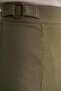 4565 Women's Slit Buckle Detailed Linen Skirt Khaki - 6