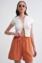 4548 Women's Elastic Waist Muslin Shorts Orange