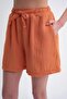 4548 Women's Elastic Waist Muslin Shorts Orange - 5