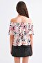 4648 Women's Off Shoulder Flounce Floral Patterned Blouse Pink - 7