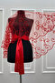 Red Bridal Veil Set, Glass Beads and Sequins Printed Henna Veil Set 6 Pieces - 3