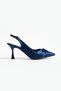 Women's Navy Cobalt Blue Mais Satin Front Knot Detail Evening Dress Sitiletto Classic Heeled Shoes - 7